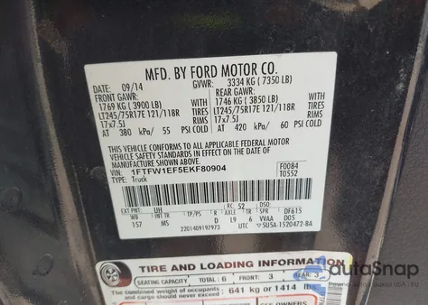 2014 Ford F-150 Xlt z USA, uszkodzony, nr VIN 1FTFW1EF5EKF80904